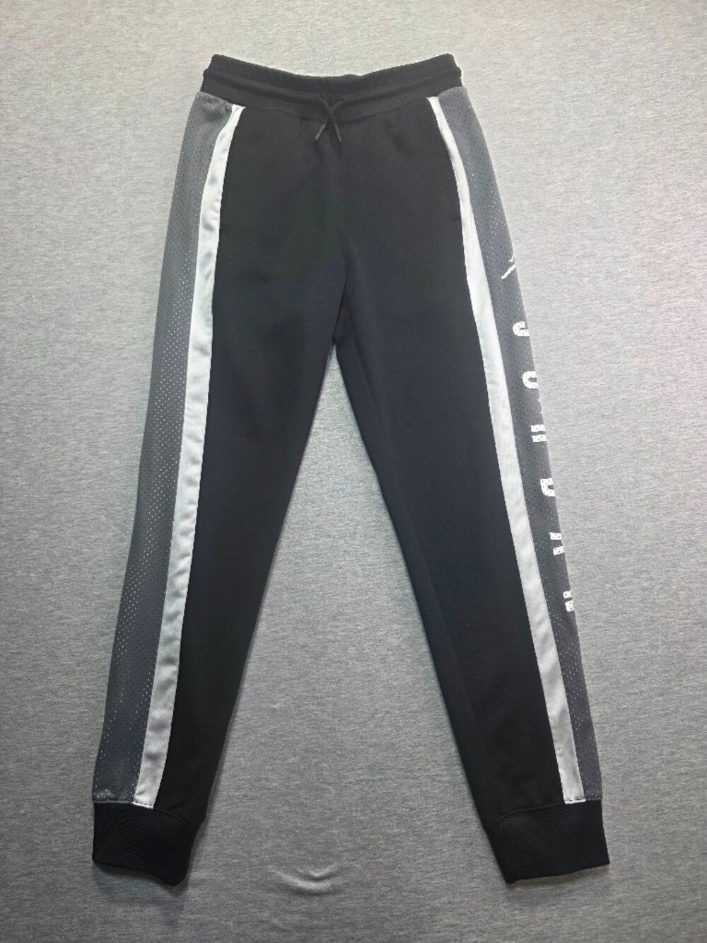 Jordan Jumpman Black Track Jogger Pants Gray White Stripe Youth Size L